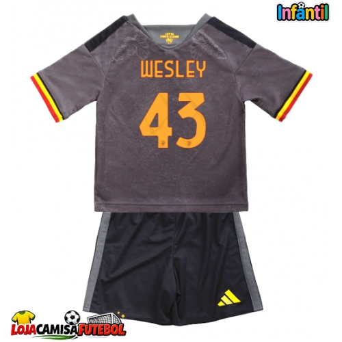 Camisa de Futebol AS Roma Wesley Franca #43 Equipamento Alternativo Infantil 2026-27 Manga Curta (+ Calças curtas)